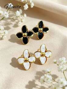 2 Pairs Vacation Beach Style Oil Drop Flower Stud Earrings, Suitable For Pool Party, Daily Wear, Gift For Women - Multicolor - View 1