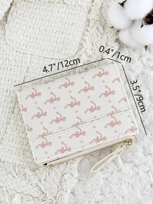 Fashionable Bow Print Women's Credit Card Holder, Zipper Fold Closure With ID Window, Suitable For Outdoor And Travel - White - View 11