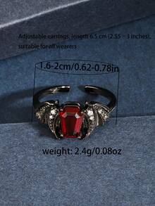 1pc Gothic Style Red Cubic Zirconia Open Ring, Bat Design Dark Style, Unisex, Suitable For Halloween, Easter, Can Be Paired With Gothic Style Clothing - Black - View 7