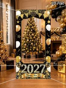 1件 2027新年黑金色氣球拍照背景布，新年快樂派對背景裝飾，新年橫幅，新年拍照背景，新年拍照道具，新年派對用品，新年派對裝飾，新年快樂，新年裝飾，新年佈置，新年禮物，居家新年裝飾，新年，拍照道具，2027新年，新年禮物，冬季 - 黑金新年 - 查看 10