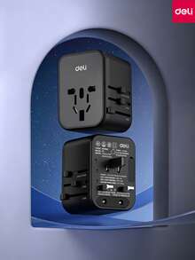 DELI LU5032 Universal Travel Adapter, 2A1C Multi-Port Output, Simultaneously Charges Phones, Tablets, And Bluetooth Headphones, Global Travel Converter - Black - View 3
