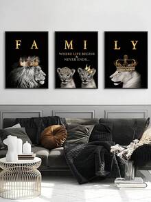 3pcs Modern Abstract Lion Family Inspirational Quote Wall Art Canvas Painting, Suitable For Living Room Decor, Frameless - Multicolor - View 11