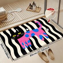 1pc Bathroom Anti-Slip Mat, Soft Faux Cashmere Material Floor Mat, Personalized Striped Polka Dot Cat Pattern Faux Cashmere Rug, Kitchen Anti-Slip, Bathroom Anti-Slip, Entrance Doorway Use, Bedroom Doorway Suitable, Multi-Scenario Use Anti-Slip Mat, Room Decoration, Holiday Gift - Multicolor - View 13