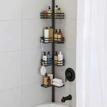 Matte Black Rust-Resistant Tension Pole Shower Caddy With 3 Adjustable Baskets - Matte Black - View 9