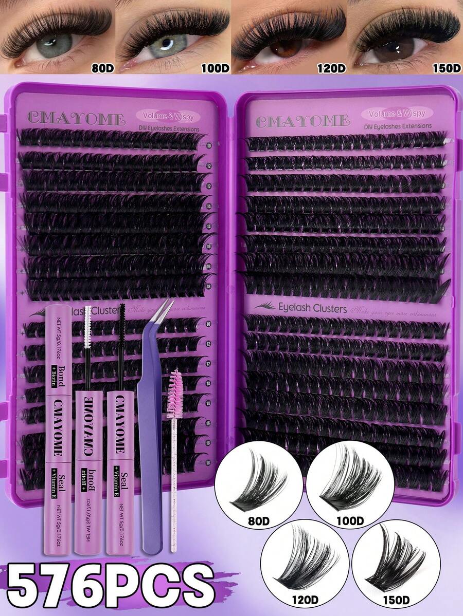 CMAYOME 576-Piece Mascara Set, D-Shaped Curled Tufted Lashes, Length Ranging From 10 To 168 Millimeters. Includes 30D To 150D Mixed Lashes. The Set Contains Mascara, Tweezers And Mascara Brush. Lashes, Lashes, Lash Tufts, Cat-Eye Lashes, Anime Lashes - Multicolor - View 1