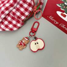 1pc Christmas Theme Cartoon Keychain, Apple Slice With Holiday Pendant, Colorful 3D Character Charm, Bag Accessory, Lobster Clasp Design, Cute Festive Gift, Multiple Styles - A - View 9