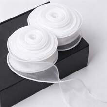50yd/40yd/10yd 4cm Wide Iridescent Gradient Fish Tail Tulle Ribbon, Flowing Ruffle Wave Edge Chiffon Ribbon, Easy To Cut And Shape DIY Hair Accessories Bows Cake Trim Bouquet Gift Wrapping Wedding Birthday Party Decoration Supplies - White - View 17