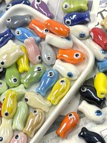 10/50/100pcs Fish Shaped Ceramic Pendant Beads, DIY Jewelry Making Spacer Beads, Suitable For Bracelets, Earrings, Necklaces And Phone Charm Accessories - Multicolor - View 7