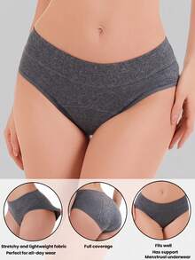 3pcs Women's Soft & Comfortable Leak-Proof Period Panties, Thick & Long Full Coverage Basic Style - Multicolor - View 4