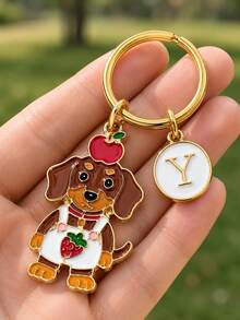 1pc Oil-Drip Hot Dog Sausage Keychain, Pet Hot Dog Sausage Car Key Accessory, Motivational Small Gift Key Chain, Cute Medal, Small Gift - Apple-shaped Spicy Sausage - View 2