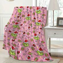 The Grinch Soft & Comfortable 1pc Modern Flannel Christmas Nap Blanket - Christmas Gift - Polyester Nap Blanket - Digital Printing Process, Suitable For Sofa, Bed, Travel, Office Home Decor - Multicolor - View 2