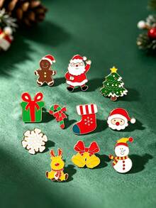 11pcs Christmas Themed Decorative Brooches, Diverse Cute Holiday Designs, Exquisite Craftsmanship, Rich And Complete Styles, Decorate Backpacks, Coats, Collars, Enhance Holiday Atmosphere, Perfect For Daily Matching, Excellent Gift And Collection Choice For Festivals - Multicolor - View 3