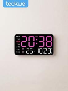 Teckwe Large-Screen LED Digital Wall Clock ,USB Power Supply, Dual Alarms, Temperature And Date/Week, Adjustable Brightness, ℃/℉ Switch, Minimalist Design, Suitable For Home And Office Use(Battery Not Included) - multicolor - View 1