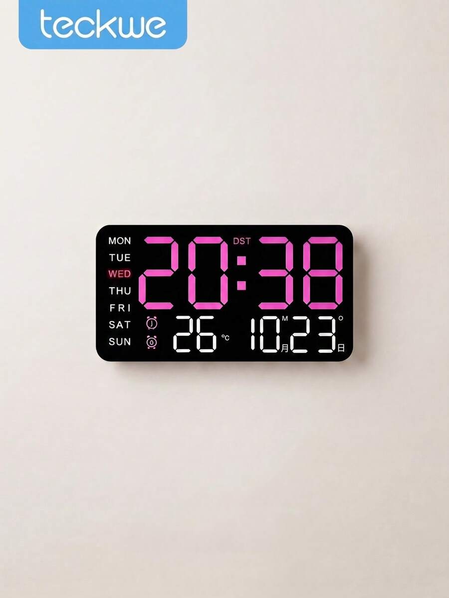 Teckwe Large-Screen LED Digital Wall Clock ,USB Power Supply, Dual Alarms, Temperature And Date/Week, Adjustable Brightness, ℃/℉ Switch, Minimalist Design, Suitable For Home And Office Use(Battery Not Included) - multicolor - View 1