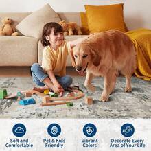 Techigher Modern Abstract Area Rug, Large Washable Living Room Rug, Ultra-Soft Non-Slip Bedroom Carpet & Foldable Floor Mat - Grayish Yellow - View 5