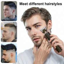 Men's Dragon Pattern T9 Hair Clipper, USB Rechargeable Wireless Hair Trimmer, 0mm Bald Head & Beard Clipper With Guide Combs - Black - View 3