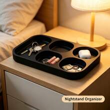 Nampan Penyimpanan Multi-Kompartemen, Hitam untuk Pintu Masuk, Kamar Tidur, Nampan Organizer Meja, Kotak Penyimpanan Multi-Kompartemen, Dapat Menyimpan Kunci, Perhiasan, Cincin, Earphone Bluetooth, Jam Tangan, dan Berbagai Barang Kecil, Nampan Meja Samping Tempat Tidur Dekoratif dan Modis - Hitam - View 7