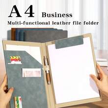 Multi-Color A4 PU Leather Business Folder, Multi-Pocket Document Organizer With Card Slots And Pen Holder, Suitable For Office, Resume, Meeting Storage - Single Piece - View 3
