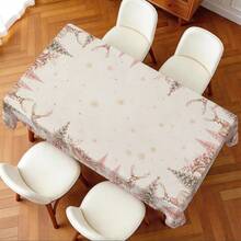 1pc Pink Reindeer Christmas Tablecloth, Pink Christmas Tree Reindeer Sleigh Gift Print Pattern, Polyester Material Single-Sided Print, Suitable For Tabletop, Washable And Reusable, Suitable For Indoor, Outdoor, Yard, Wedding, Banquet, Party, Outdoor Dining, Suitable For Craft Exhibition, Banquet Event Decoration - Multicolor - View 7