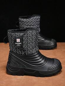 GAISIMA 新款男士純黑色波浪條紋全內層保暖雪地靴，厚實紋理防滑鞋底冬季保暖戶外靴 - 黑色 - 查看 6