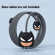 Warner Bros 1 Set Batman Charging Cable Data Cable Protector, Compatible With 20W Charger, Party Favor, Suitable For Daily And Office Use, Includes Large And Small Heads, Silicone Cable Tie And 1.4m Coiled Cable, Great Gift For Birthday And Holiday - Multicolor - View 2