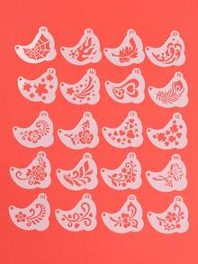 20PCS Temporary Tattoo Stencils, Floral Heart Pattern Reusable Flash Card Templates, DIY Hollow Face Eye Corner Graffiti Stencils, Adult Music Festival, Body Art Stencils - White - View 6