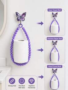 Butterfly Adhesive Hook Beaded Paper Towel Holder, No-Drill Wall-Mounted Roll Paper Rack, Luxury Rhinestone Decor, Quick Paper Replacement, Fits Kitchen Face Towels And Toilet Paper Rolls, Bathroom And Entryway Storage, Home Essential For Renters And Housewives, Back To School Home Decor Gift - Multicolor - View 2