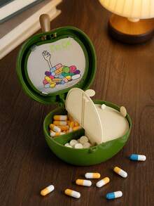 Apple Portable Pill Box With "I Am OK" Printed On It, 7-Day Medicine Dispensing Box, 2-In-1 Sealed Mini Portable Dispensing Box - Multicolor - View 5