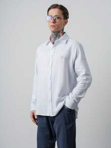 Men's Casual Embroidered Single-Breasted Long Sleeve Shirt - White - View 2
