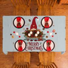 1pc Christmas Gnome Elf Snowflake Pine Branch Red Berry Print Rectangular Tablecloth, Suitable For Holiday, Party, Birthday, Dinner, Restaurant Table Decor, Christmas Home Autumn/Winter Decoration - Multicolor - View 6