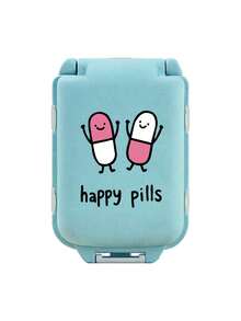 8格便攜式多層藥盒，印有「Happy Pills」文字，旅行防潮收納盒，可重複使用藥丸整理盒，適合男女使用，每日藥物計畫袋，旅行醫療包，便攜急救包，居家、旅行、宿舍必備配件，適用於維生素、藥物和營養補充品，戶外、辦公室、學校必備 - 彩色 - 查看 14