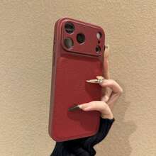 Luxury PU Leather Litchi Texture Matte Phone Case, Compatible With IPhone 18 Pro Max 18 Pro, Anti-Fingerprint Hard Shell, Compatible With 17 Pro Max 16 Pro Max 15 14 Plus 13 Pro Max 12 11 16e 17e, 18 & 17 Series Large Window Coverage - Cherry Red - View 7