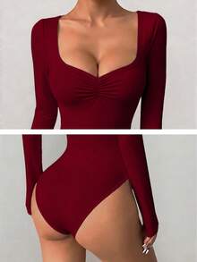 imisic Gaun Bodycon Seksi Lengan Panjang Berkerah V dengan Detail Kerut. Garis lehernya didesain dalam bentuk V yang dalam. Ini adalah gaya dasar yang pas di badan, cocok untuk dipakai di luar ruangan, dan juga memiliki efek melangsingkan. Ini adalah gaun lengan panjang berkerah V yang ketat, cocok untuk olahraga, penggunaan di rumah, dan aktivitas sehari-hari. - Burgundy - View 7