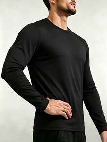 Men's Summer Fashion Versatile Solid Color Crew Neck T-Shirt - Black - View 1