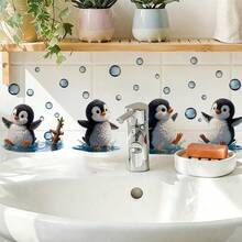 1/2 Sheets Cute Cartoon Penguin Bathroom Sink Decals, Self-Adhesive Removable PVC Wall Stickers For Kids Room Nursery Decor Toilet Sticker - Multicolor - View 8