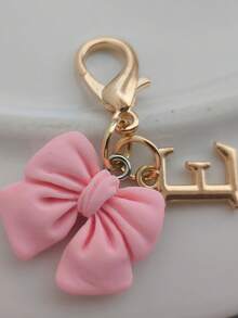 Pink Compact Bowknot Letter A-Z Keychain Pendant, Matching Bag Charm, Seasonal Opening Halloween Interactive Small Gift - Multicolor - View 32