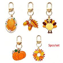 1pc Unisex Autumn Vintage Thanksgiving Pumpkin Turkey Acorn Leaf Wreath Roasted Chicken Enamel Metal Keychain Backpack Pendant Small Gift - Multicolor - View 2