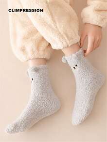 CLIMPRESSION Women's Cute Bear Plush Socks, Comfortable Coral Fleece Warm Winter Home Socks, Cartoon Animal Non-Slip Floor Socks, Suitable For Sleep And Leisure - Coffee Brown - View 8