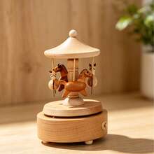 1pc 2D Flat Printed Acrylic Simulated Wooden Horse Music Box Ornament, Christmas Table Decor Gift, Home Decor, Kitchen Decor, Room Decor, Party Decor, Decorative Craft, Desk Ornament, Tabletop Decor - 1PC - View 1
