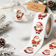 500pcs/Roll Cartoon Shaped Santa Claus Graffiti Stickers, 1 Inch, 8 Patterns, Gift Decoration Stickers, Envelope Seal Stickers, Office Decoration Stickers, DIY Christmas Atmosphere Stickers, PVC Self-Adhesive Label Roll Stickers - Multicolor - View 3