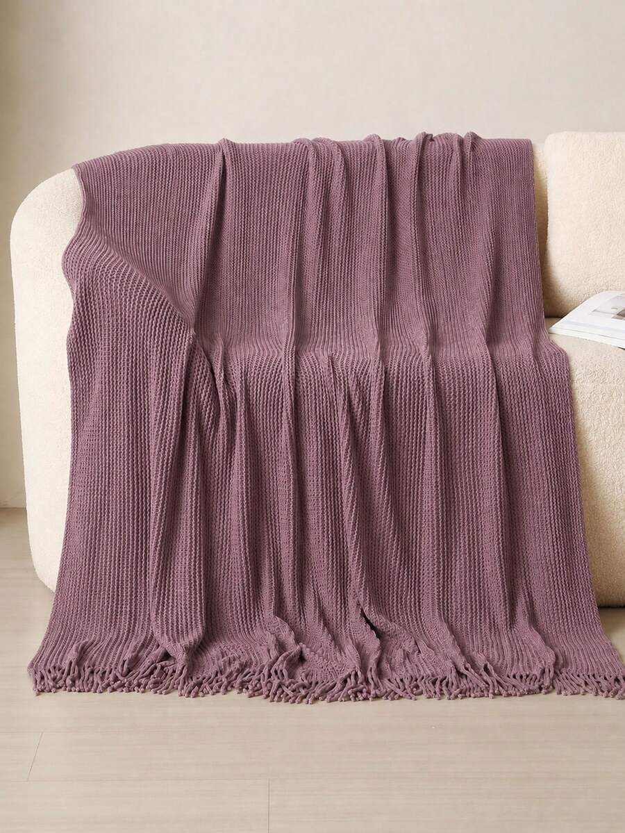 1pc Soft Knitted Blanket, Sofa Decor Knit Throw Blanket, Office Nap Blanket, Suitable For Daily Use - Finely Edited Chenille Purple - View 1