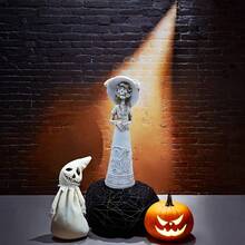 Elegante Estatua de Dama Esqueleto para Halloween, Figurita de Esqueleto Catrina de Resina Blanca, Adorno Decorativo para el Hogar o Escritorio del Día de los Muertos XHSX - Sombrero - Ver 2