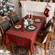 1pc Red & Green Plaid Art INS Style Christmas Atmosphere Decorative Tablecloth, Suitable For Holidays, Christmas And Home Decor - Red - View 13