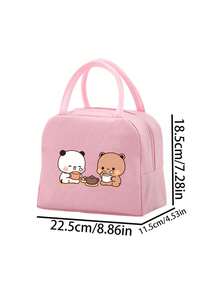 1 Pc, Creative Panda And Bear Pattern Printed Insulated Bento Bag, Large Capacity Handheld Lunch Box Bag, Suitable For Office Workers And Travel - one-size - View 11