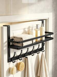 Carbon Steel Over Door Storage Rack With Hooks, Fits Bath Towels, Shampoo Bottles, Bath Loofahs And Cleaning Supplies. Perfect For Home Bathroom, Keeps Toiletries Well‑Arranged For Tidy‑Looking Bathing Area. - Multicolor - View 12