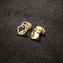 1 Pair Asymmetric Hollow & Solid Abstract Face Earrings, Golden Stainless Steel ,Modern Art Minimalist Ear Jewelry - GED659 - View 11