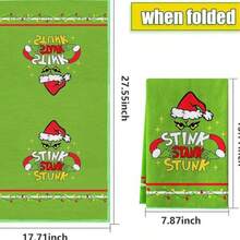 The Grinch 1pc Christmas Print Hand Towel, Absorbent Kitchen Bathroom Decor Dish Cloth - Multicolor - View 5