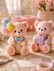 3D Plush Bear-Shaped Silicone Candle Mold, 2 Teddy Bear Molds With Balloon And Gift Box, DIY Aromatherapy Candle Plaster Diffusion Stone Epoxy Resin Birthday Home Decor Handmade Mold - Bear Candle Mold - View 6