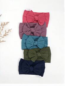 5pcs Jacquard Headbands, Baby Nylon Elastic Bow Headbands - Multicolor - View 6