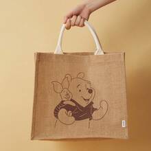 Miniso Disney Winnie The Pooh Jute Tote Bag, Cartoon Print Reusable Handbag, Large Capacity Lunch Bag, Suitable For Daily Use, Picnic And Travel - View 1